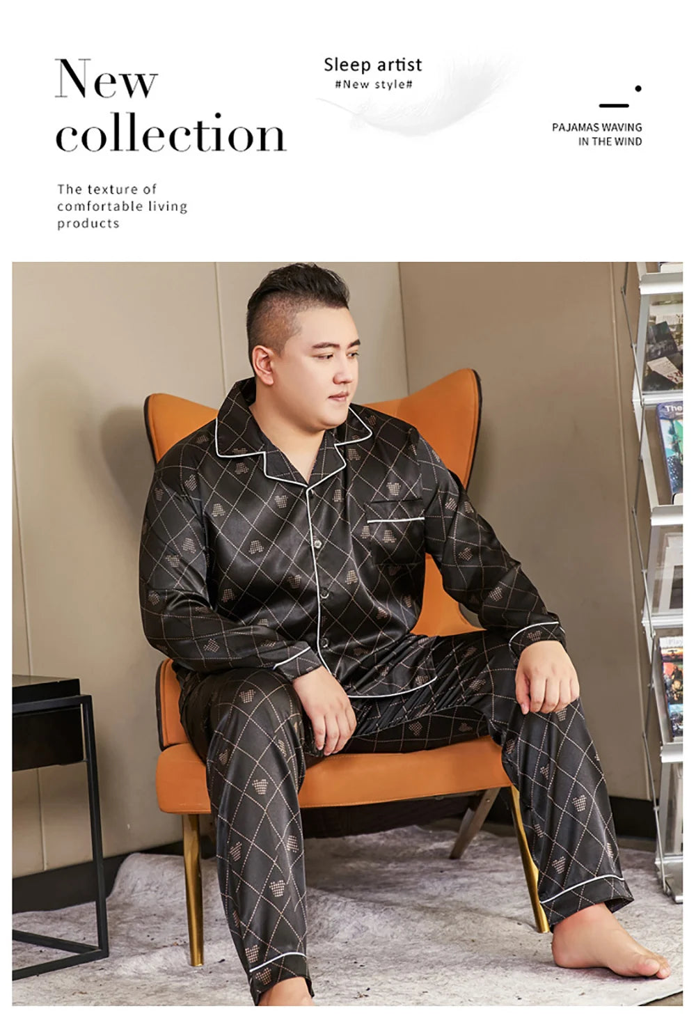 Pijamale mari dimensiuni pentru bărbați 165 kg primăvară vară matase de gheață satin pijama cool pentru bărbați set casual lejer de lux cu imprimeu pijama