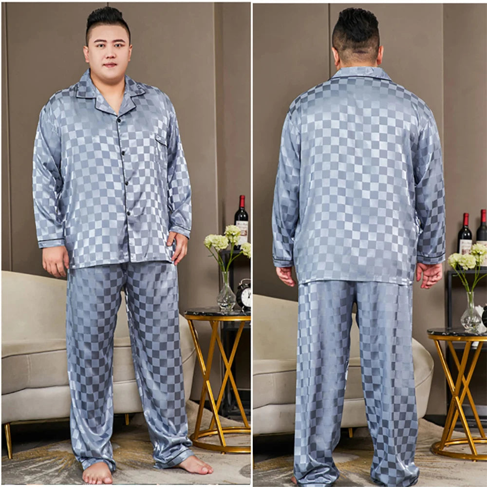 Pijamale mari dimensiuni pentru bărbați 165 kg primăvară vară matase de gheață satin pijama cool pentru bărbați set casual lejer de lux cu imprimeu pijama