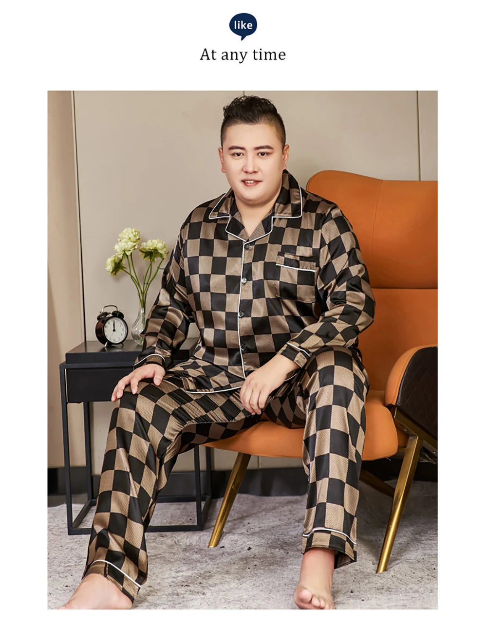 Pijamale mari dimensiuni pentru bărbați 165 kg primăvară vară matase de gheață satin pijama cool pentru bărbați set casual lejer de lux cu imprimeu pijama