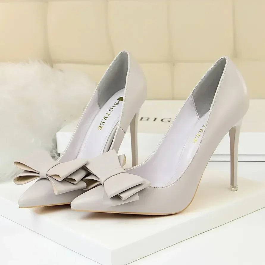 Women Fetish 10.5cm High Heels Blue Pink Pumps Butterfly Knot Leather Stiletto Heels Lady Escarpins Wedding Evening Party Shoes