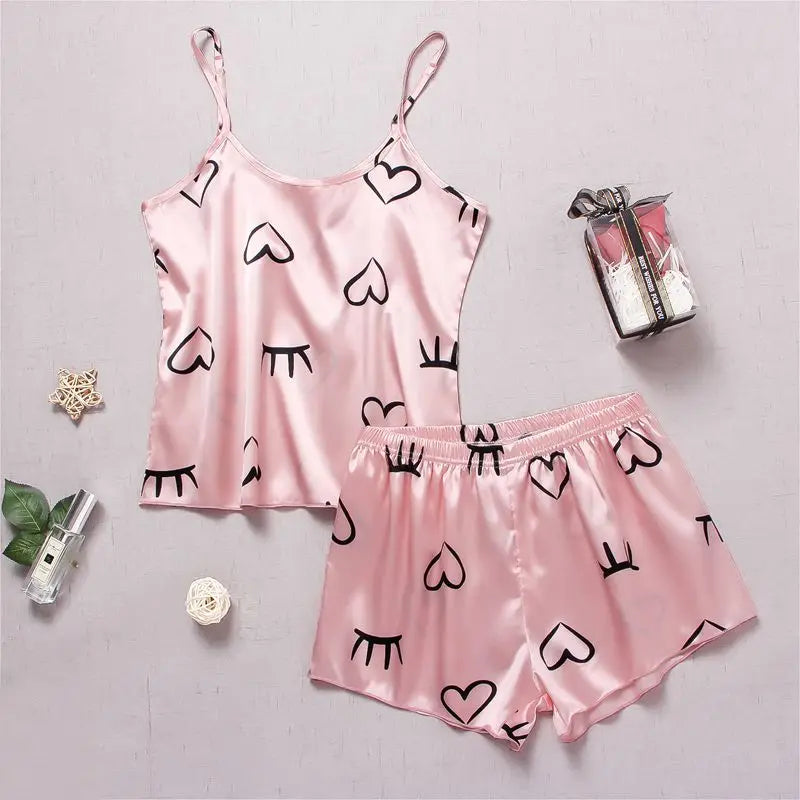 Pijama Satin Mătase Dantela Cami Vest Pantaloni scurți Lenjerie Set pijamale Vară Femei Seturi Pijamale Set două piese Pijama pentru femei