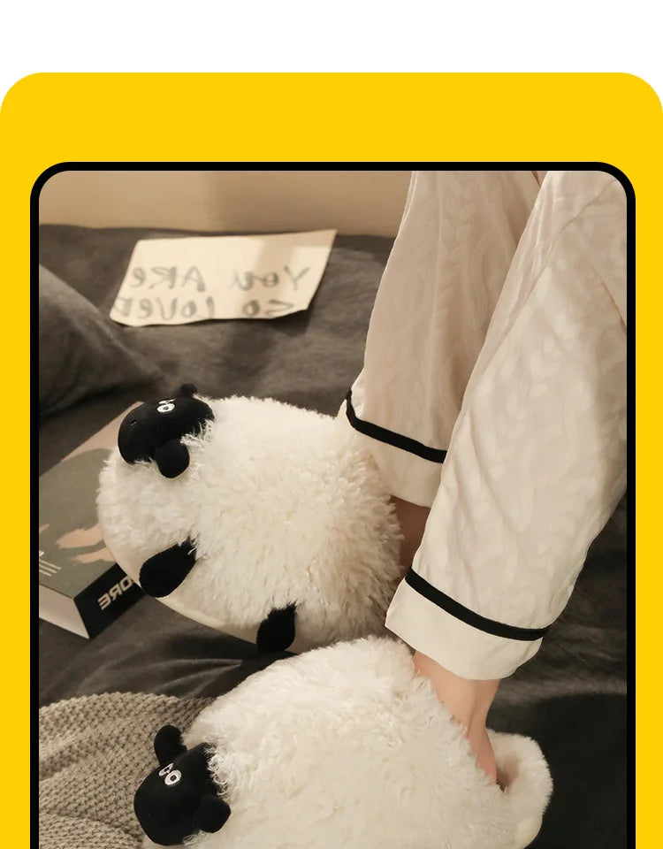 Winter funny beige white sheep slippers girls gift flurry slides women floor design slippers 2023 new arrival
