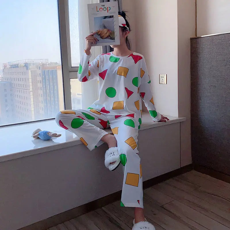 Pijama bărbat Sinchan Bumbac de primăvară Pantaloni cu mâneci lungi Seturi de pijamale japoneze pentru cupluri Lenjerie de dormit pentru bărbați și femei