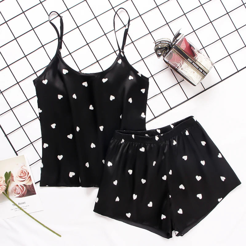Pijama Satin Mătase Dantela Cami Vest Pantaloni scurți Lenjerie Set pijamale Vară Femei Seturi Pijamale Set două piese Pijama pentru femei