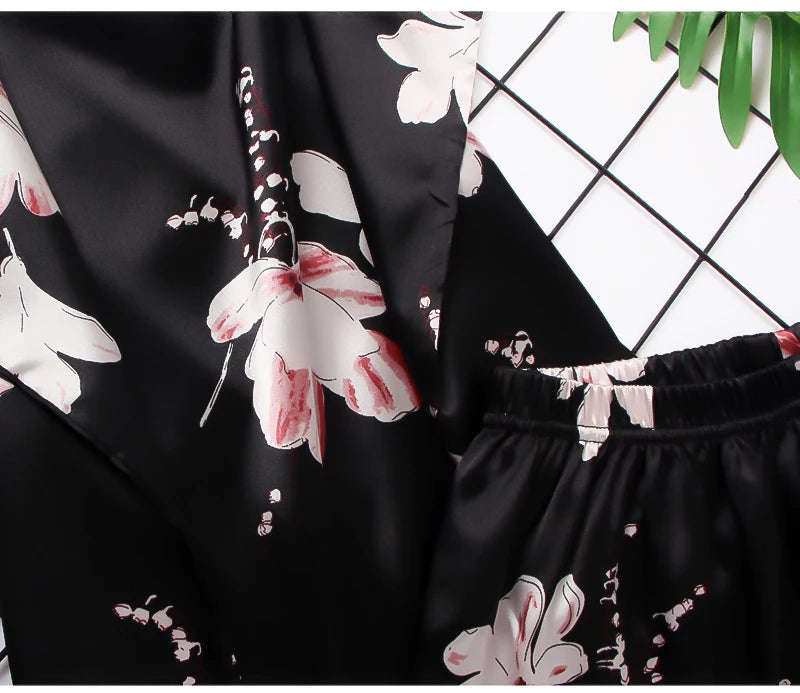 Pijama Satin Mătase Dantela Cami Vest Pantaloni scurți Lenjerie Set pijamale Vară Femei Seturi Pijamale Set două piese Pijama pentru femei