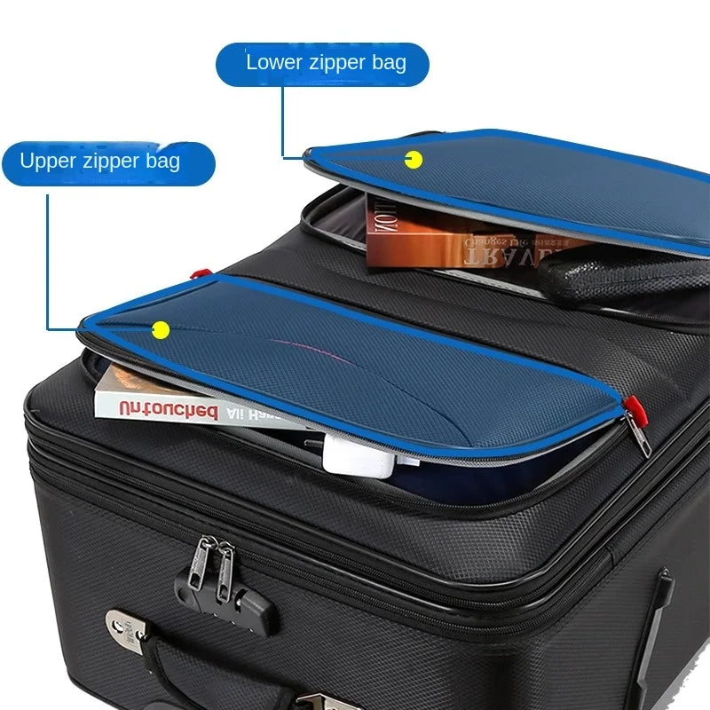 Set de troler de mare capacitate, carucior pentru studenti, rezistent la apa, roata detasabila, stofa Oxford, valiza de cabina cu blocare cu combinatie