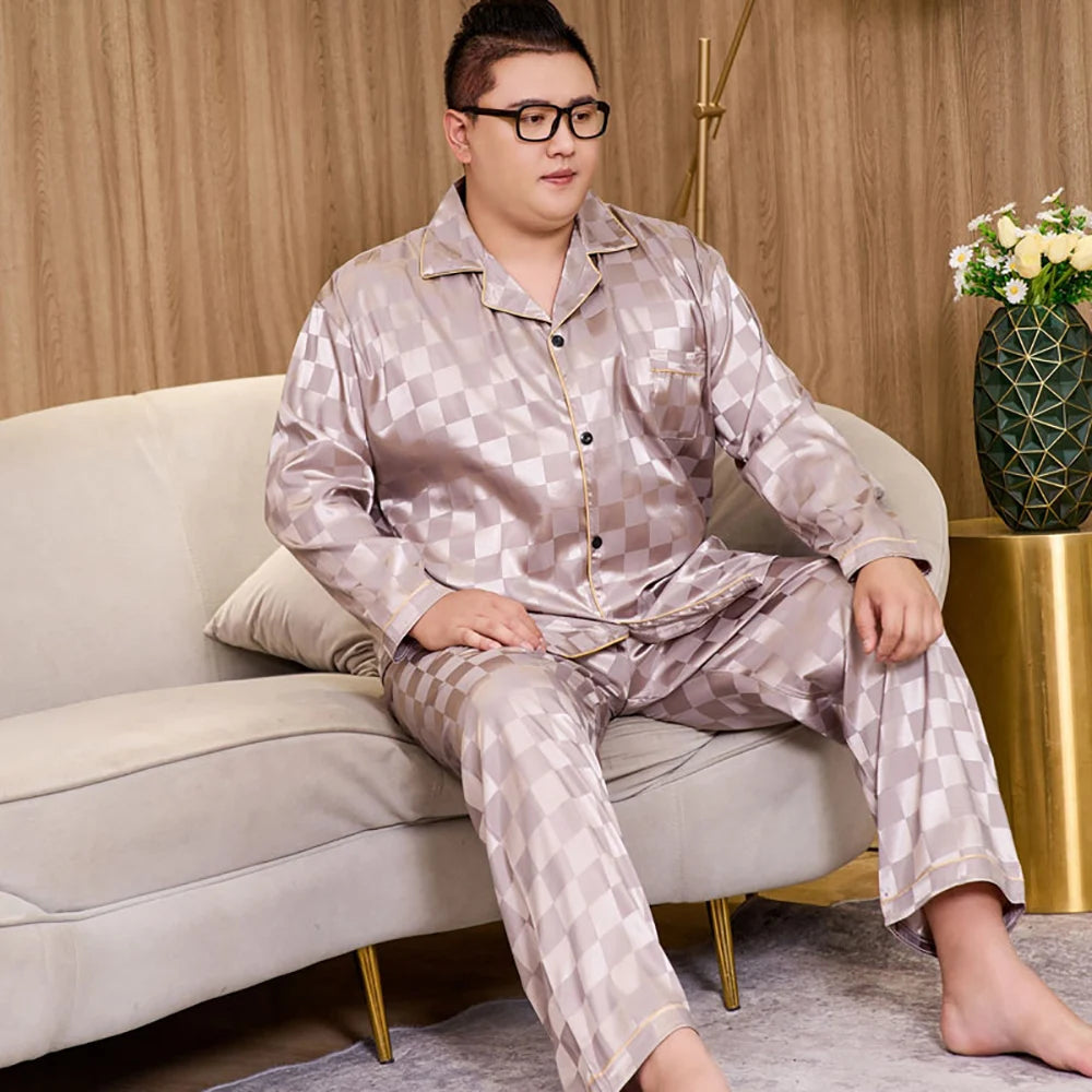 Pijamale mari dimensiuni pentru bărbați 165 kg primăvară vară matase de gheață satin pijama cool pentru bărbați set casual lejer de lux cu imprimeu pijama