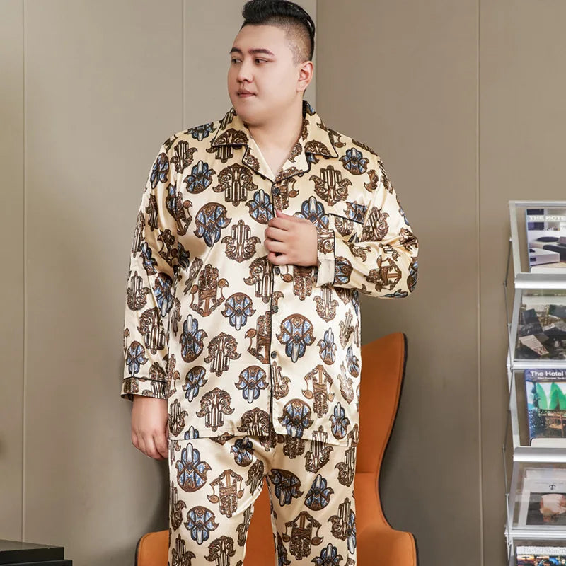 Pijamale mari dimensiuni pentru bărbați 165 kg primăvară vară matase de gheață satin pijama cool pentru bărbați set casual lejer de lux cu imprimeu pijama