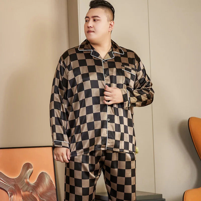 Pijamale mari dimensiuni pentru bărbați 165 kg primăvară vară matase de gheață satin pijama cool pentru bărbați set casual lejer de lux cu imprimeu pijama