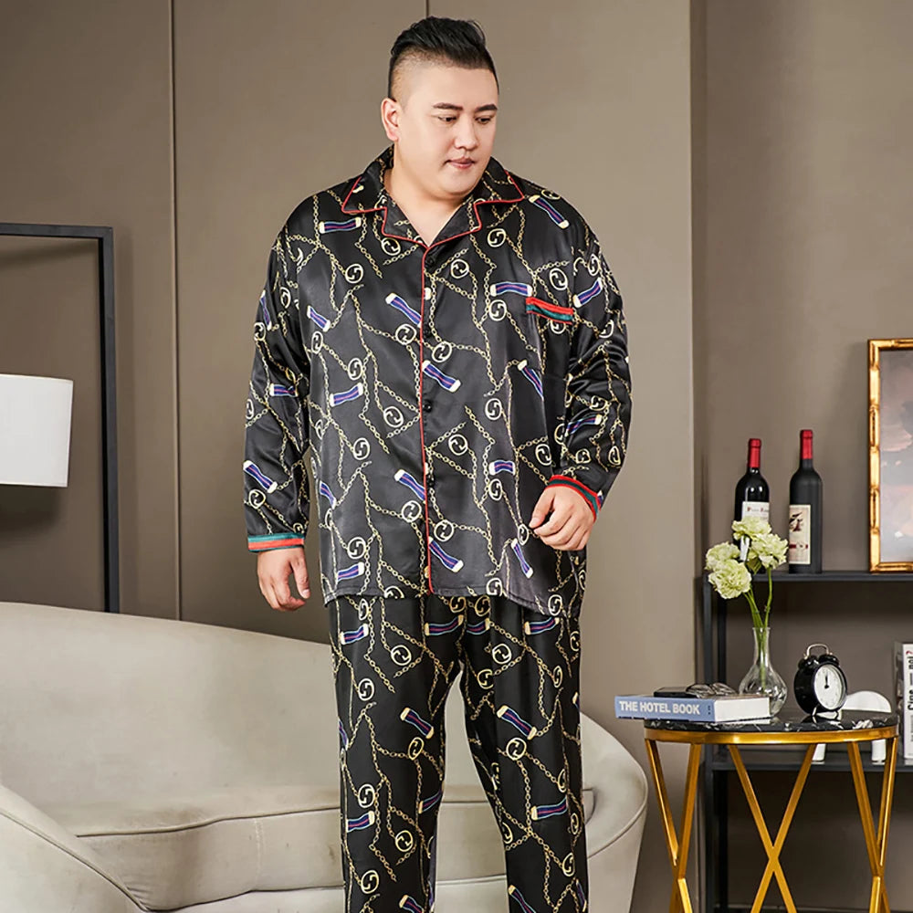 Pijamale mari dimensiuni pentru bărbați 165 kg primăvară vară matase de gheață satin pijama cool pentru bărbați set casual lejer de lux cu imprimeu pijama