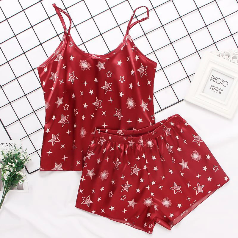 Pijama Satin Mătase Dantela Cami Vest Pantaloni scurți Lenjerie Set pijamale Vară Femei Seturi Pijamale Set două piese Pijama pentru femei