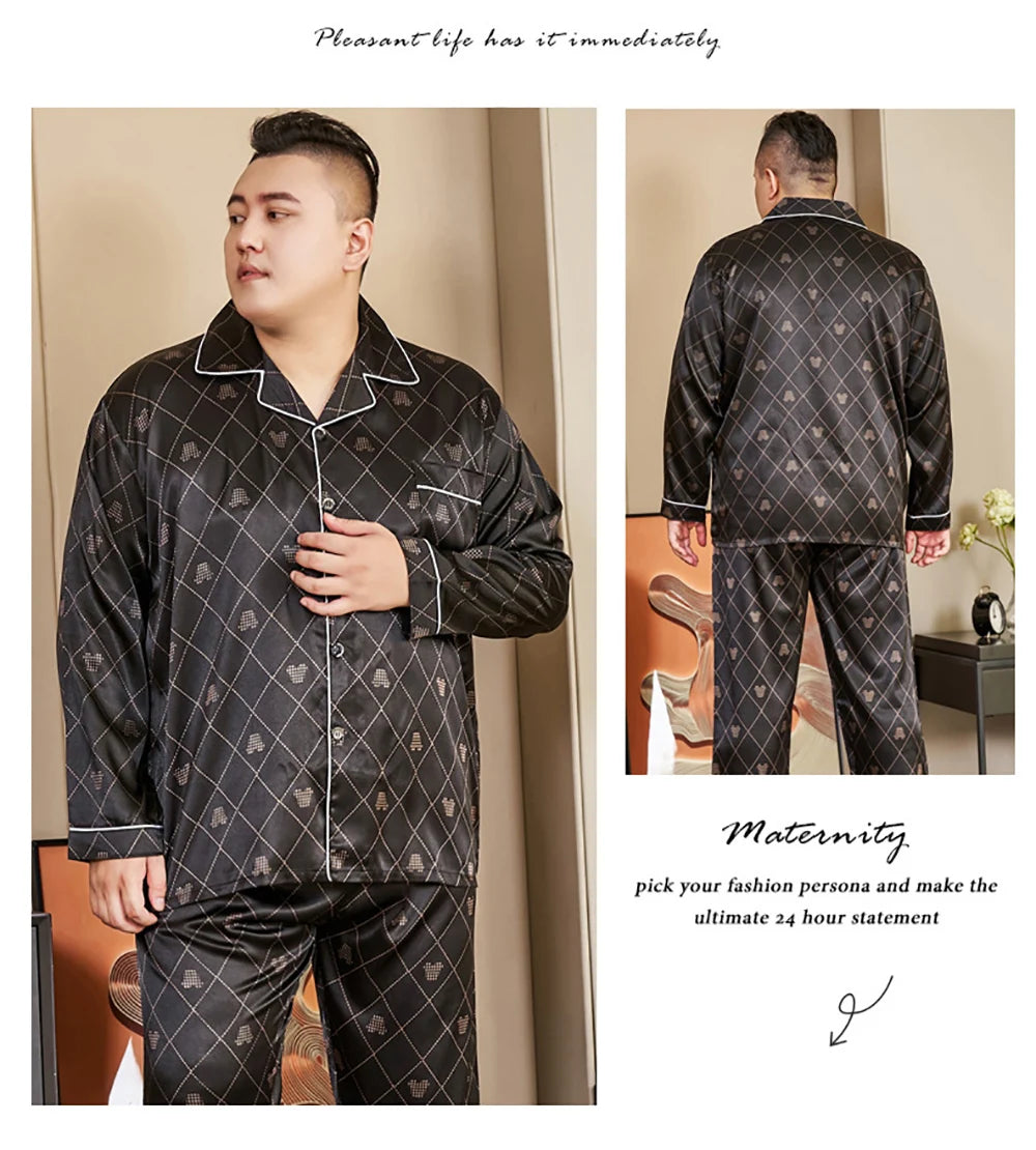 Pijamale mari dimensiuni pentru bărbați 165 kg primăvară vară matase de gheață satin pijama cool pentru bărbați set casual lejer de lux cu imprimeu pijama