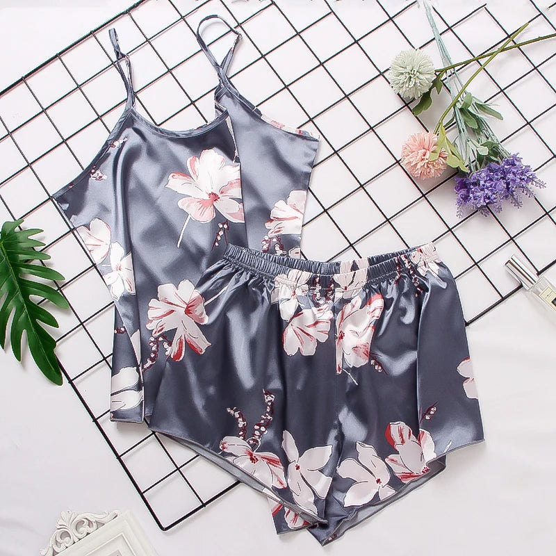 Pijama Satin Mătase Dantela Cami Vest Pantaloni scurți Lenjerie Set pijamale Vară Femei Seturi Pijamale Set două piese Pijama pentru femei
