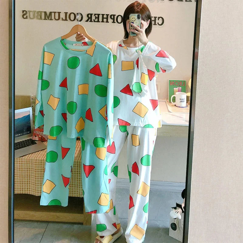 Pijama bărbat Sinchan Bumbac de primăvară Pantaloni cu mâneci lungi Seturi de pijamale japoneze pentru cupluri Lenjerie de dormit pentru bărbați și femei