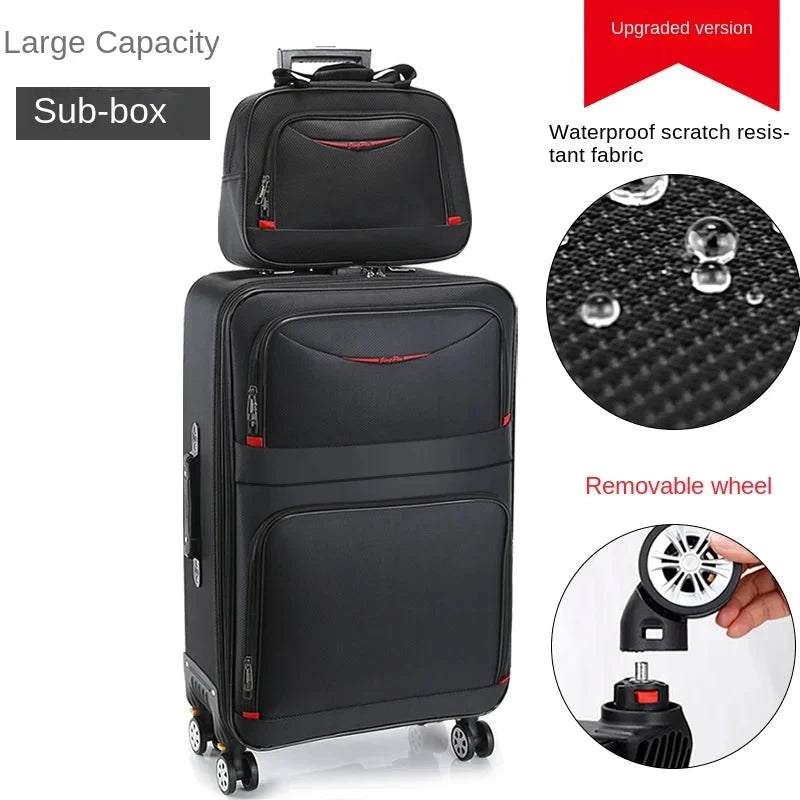 Set de troler de mare capacitate, carucior pentru studenti, rezistent la apa, roata detasabila, stofa Oxford, valiza de cabina cu blocare cu combinatie