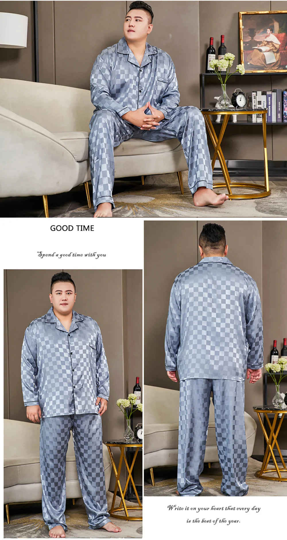 Pijamale mari dimensiuni pentru bărbați 165 kg primăvară vară matase de gheață satin pijama cool pentru bărbați set casual lejer de lux cu imprimeu pijama