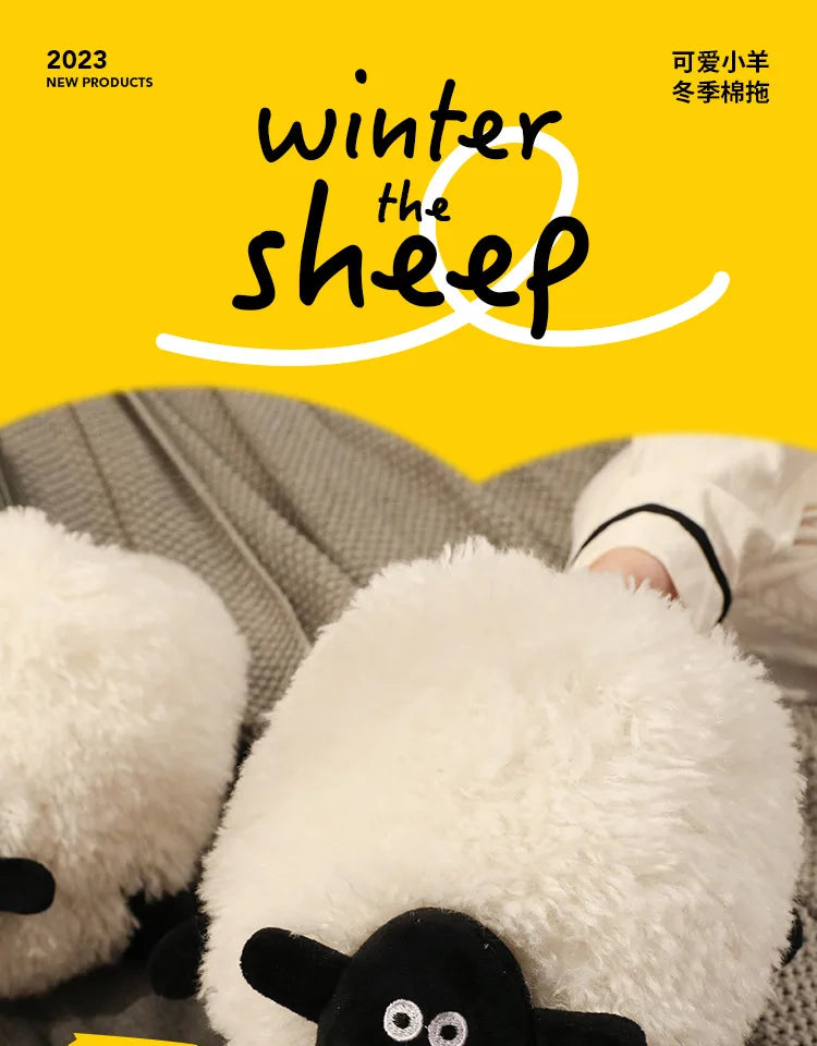 Winter funny beige white sheep slippers girls gift flurry slides women floor design slippers 2023 new arrival
