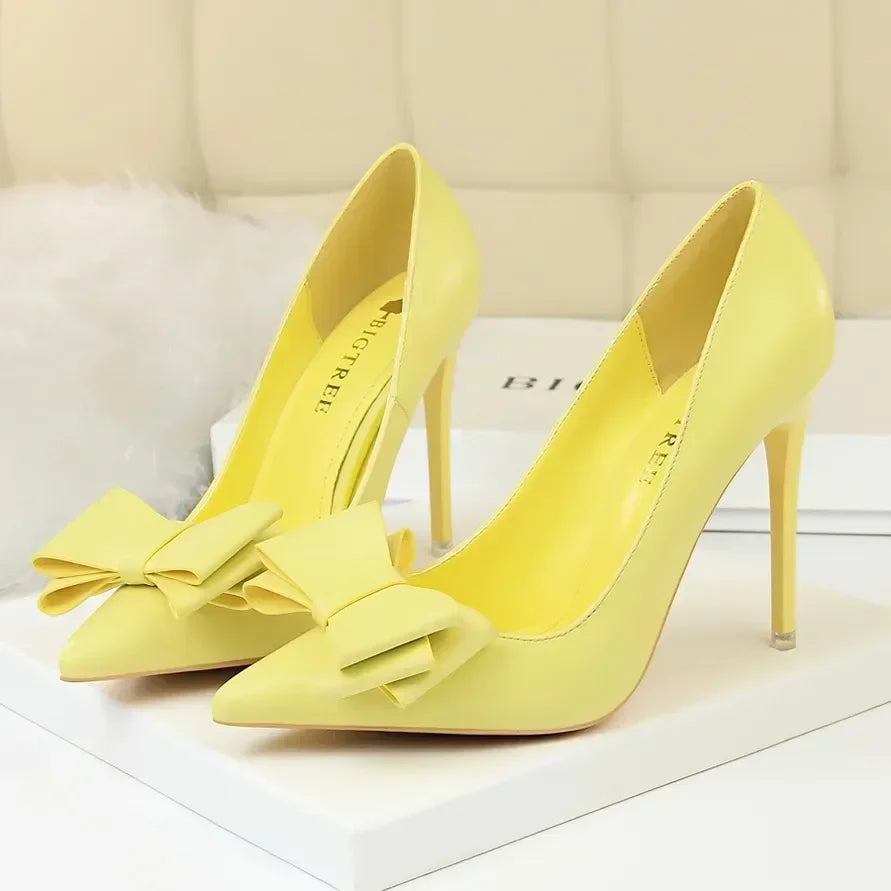 Women Fetish 10.5cm High Heels Blue Pink Pumps Butterfly Knot Leather Stiletto Heels Lady Escarpins Wedding Evening Party Shoes