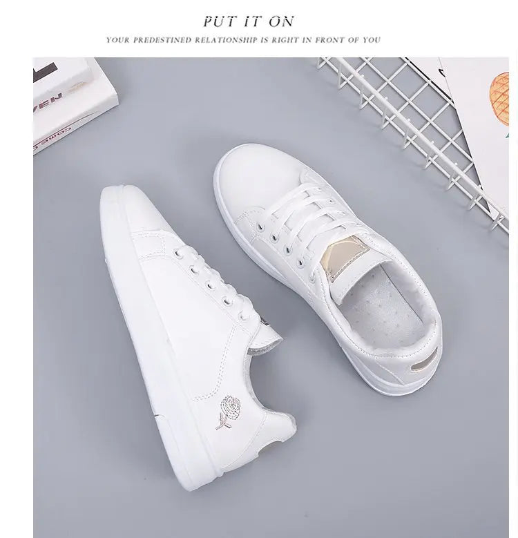 Women Casual Shoes New Spring Fashion Embroidered White Breathable Flower Lace-Up Sneakers 2023