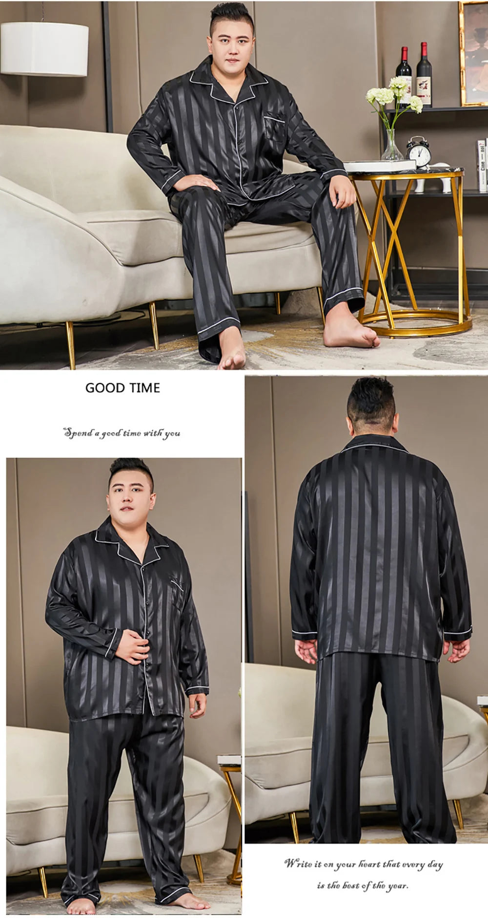 Pijamale mari dimensiuni pentru bărbați 165 kg primăvară vară matase de gheață satin pijama cool pentru bărbați set casual lejer de lux cu imprimeu pijama