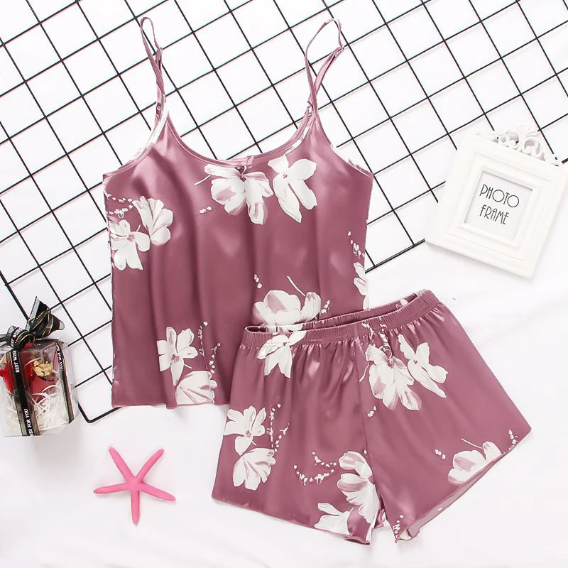 Pijama Satin Mătase Dantela Cami Vest Pantaloni scurți Lenjerie Set pijamale Vară Femei Seturi Pijamale Set două piese Pijama pentru femei