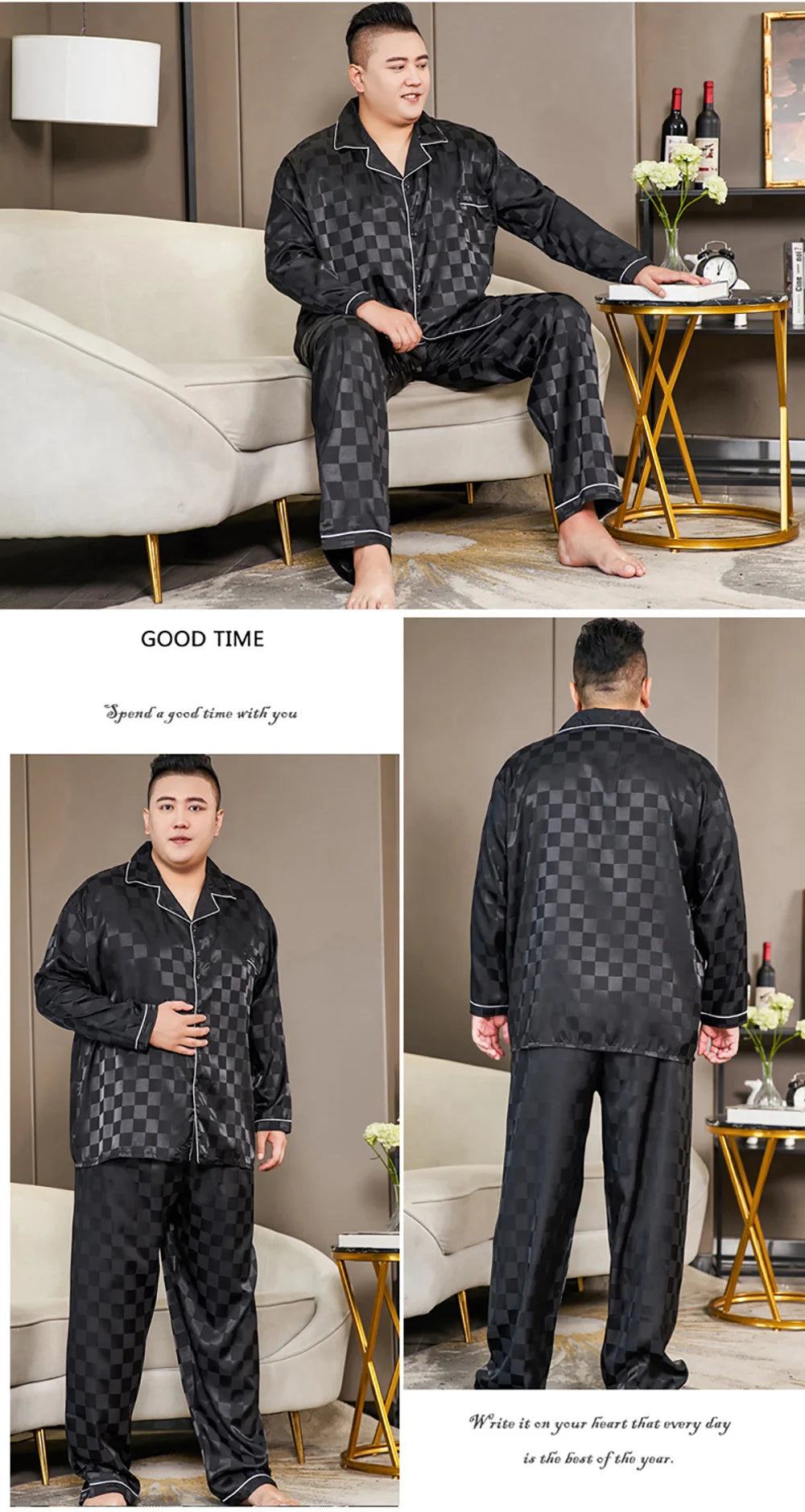 Pijamale mari dimensiuni pentru bărbați 165 kg primăvară vară matase de gheață satin pijama cool pentru bărbați set casual lejer de lux cu imprimeu pijama