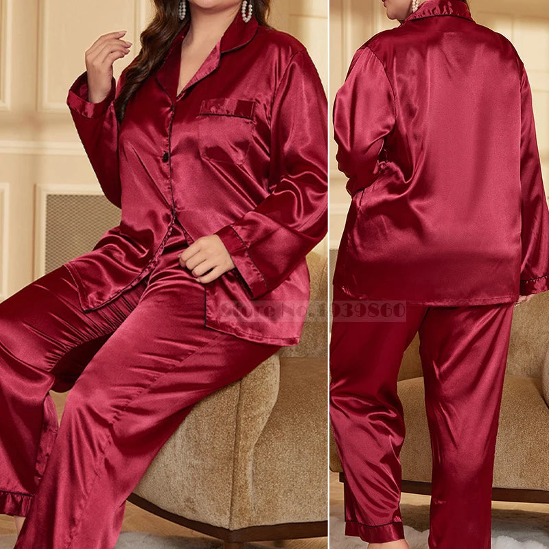 Set pijamale pentru femeie de marime mari, primavara vara, satin de matase, pijama, pantaloni, costum, lejer, 2 buc. cămașă și pantaloni, îmbrăcăminte pentru acasă