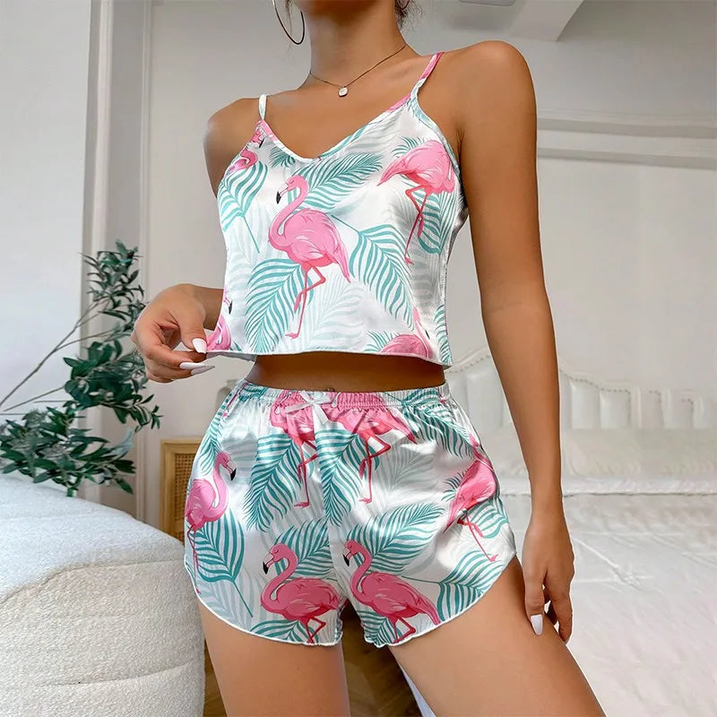 Pijama Satin Mătase Dantela Cami Vest Pantaloni scurți Lenjerie Set pijamale Vară Femei Seturi Pijamale Set două piese Pijama pentru femei