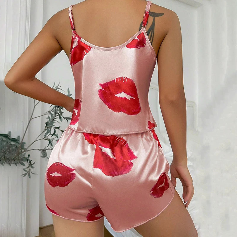 Pijama Satin Mătase Dantela Cami Vest Pantaloni scurți Lenjerie Set pijamale Vară Femei Seturi Pijamale Set două piese Pijama pentru femei