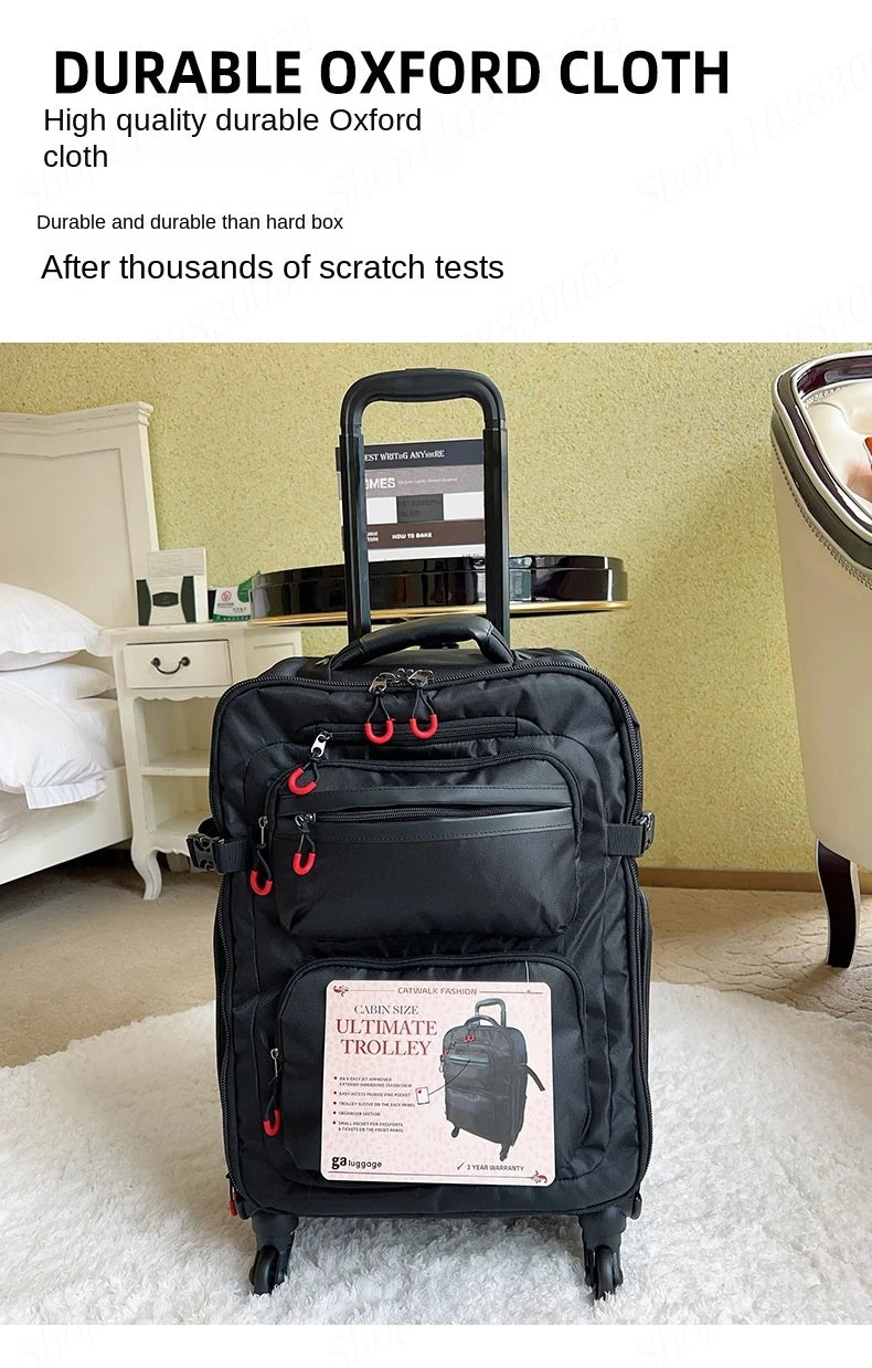 Wheeled Backpack Black Suitcase Oxford Trolley Bag Lightweight Luggage Cabin Male 18" 20" 24" Backpacks Waterproof Travel Bags