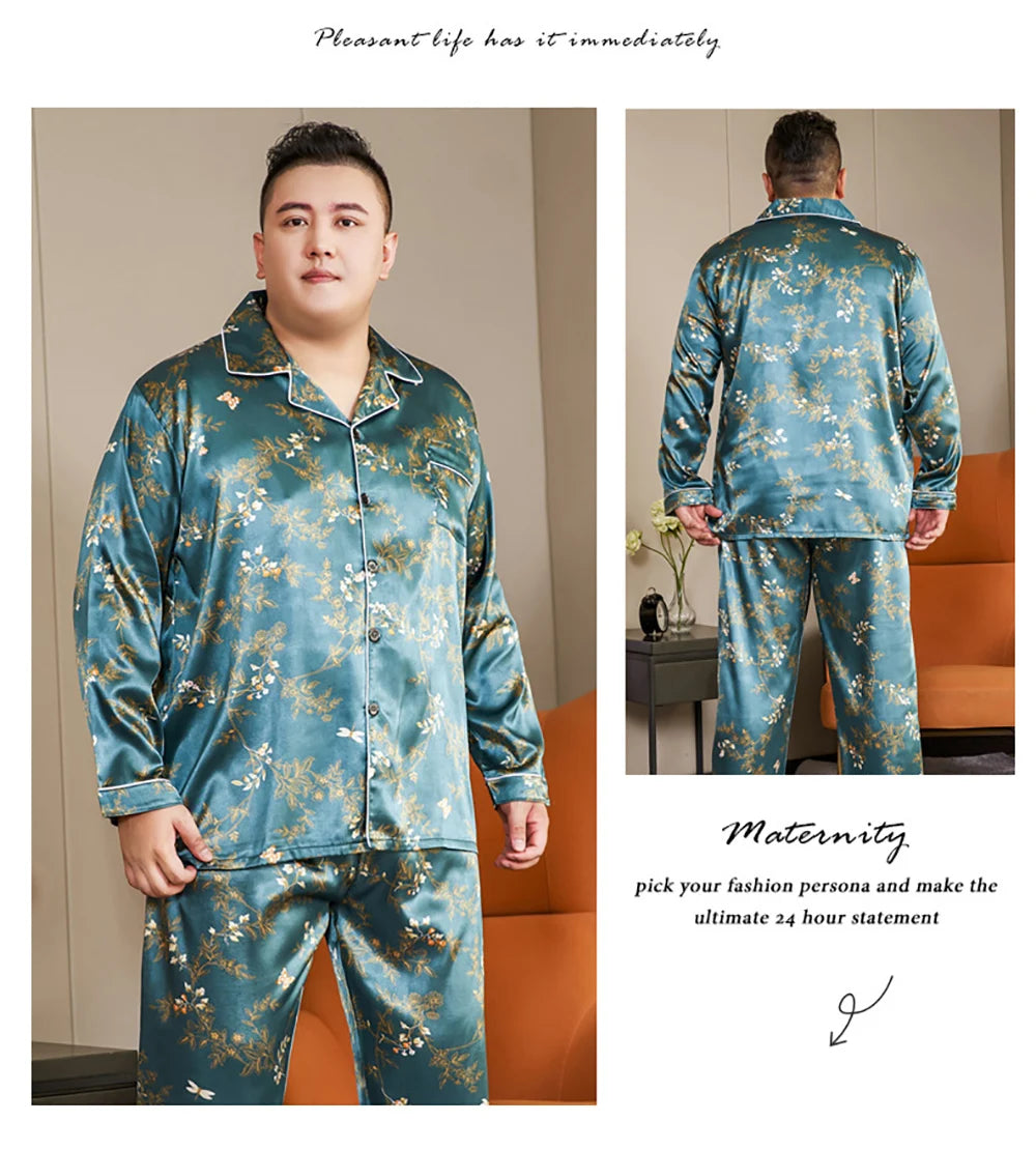Pijamale mari dimensiuni pentru bărbați 165 kg primăvară vară matase de gheață satin pijama cool pentru bărbați set casual lejer de lux cu imprimeu pijama