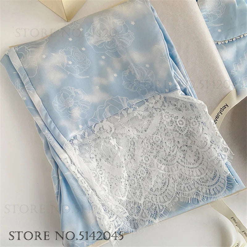 Pijamale de lux din satin de mătase pentru femei Set de 2 bucăți Set de dantelă de mărgele de modă Îmbrăcăminte pentru acasă Costume de pantaloni de primăvară Nouă îmbrăcăminte de salon liber