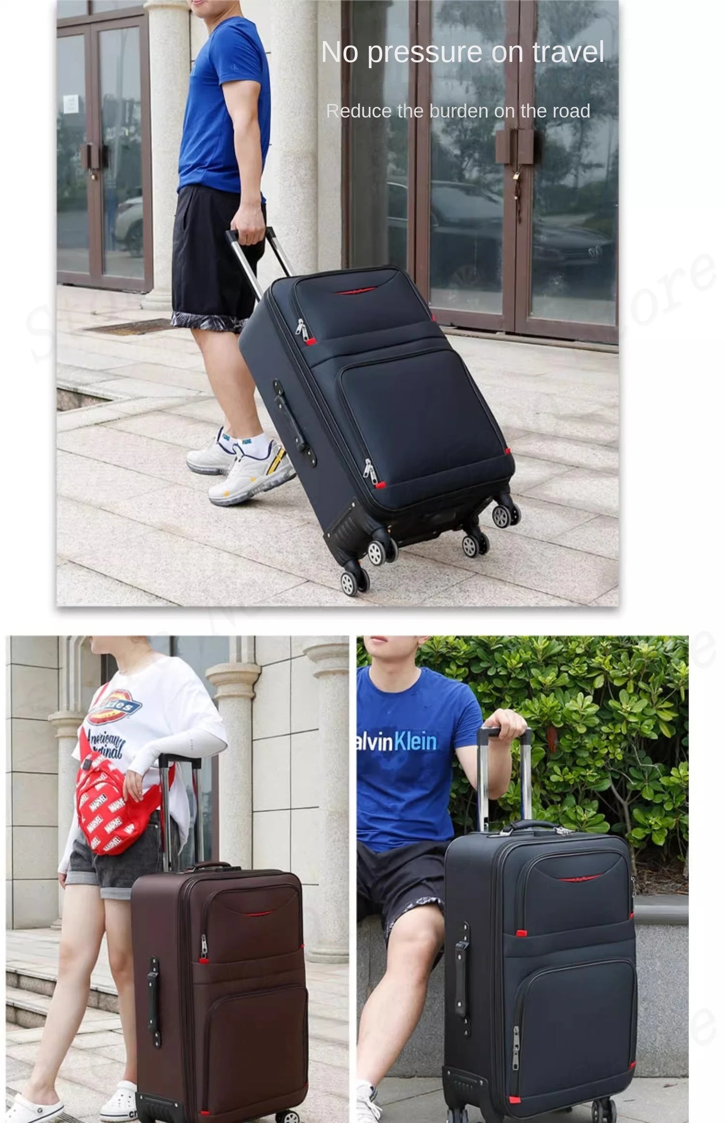 Set de troler de mare capacitate, carucior pentru studenti, rezistent la apa, roata detasabila, stofa Oxford, valiza de cabina cu blocare cu combinatie