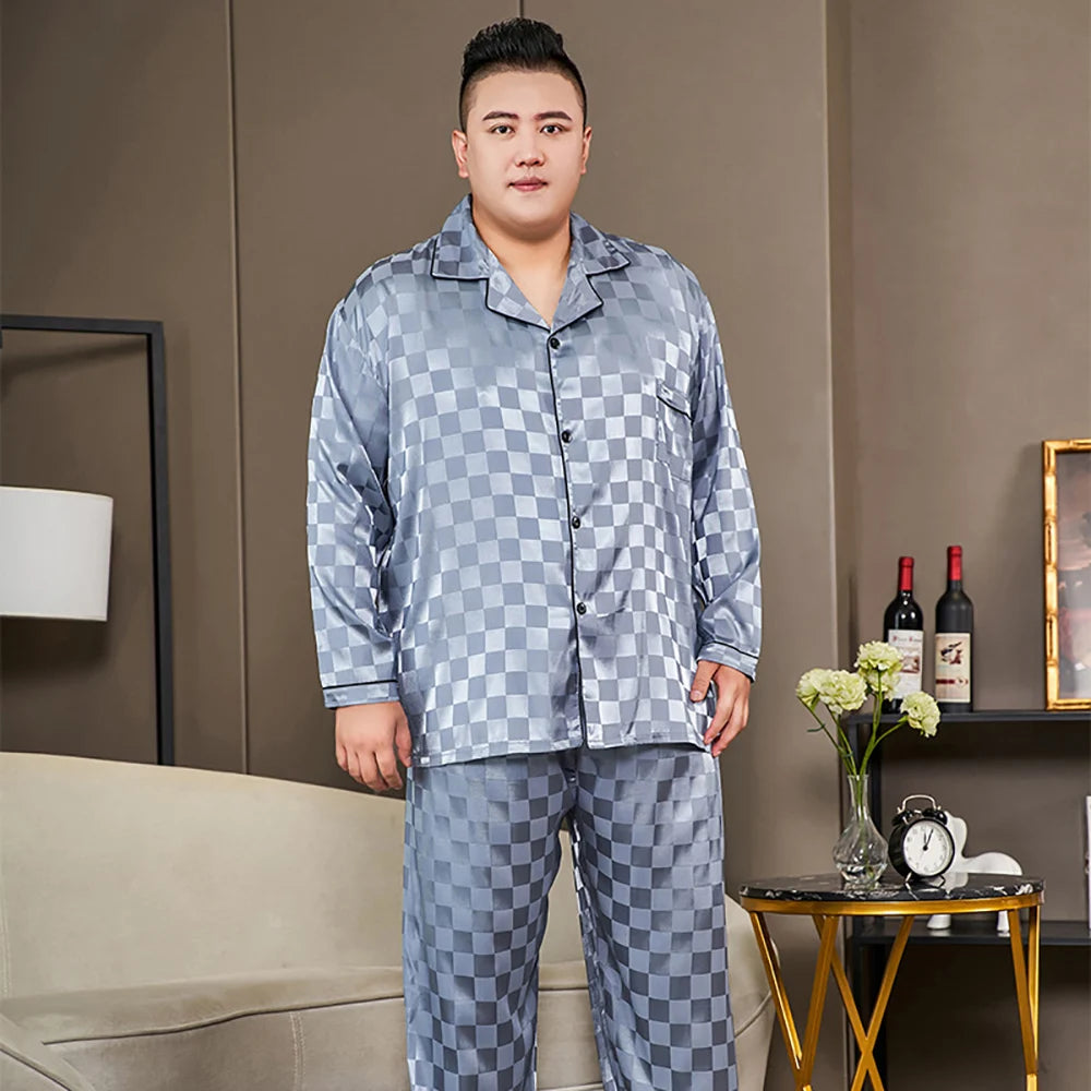 Pijamale mari dimensiuni pentru bărbați 165 kg primăvară vară matase de gheață satin pijama cool pentru bărbați set casual lejer de lux cu imprimeu pijama