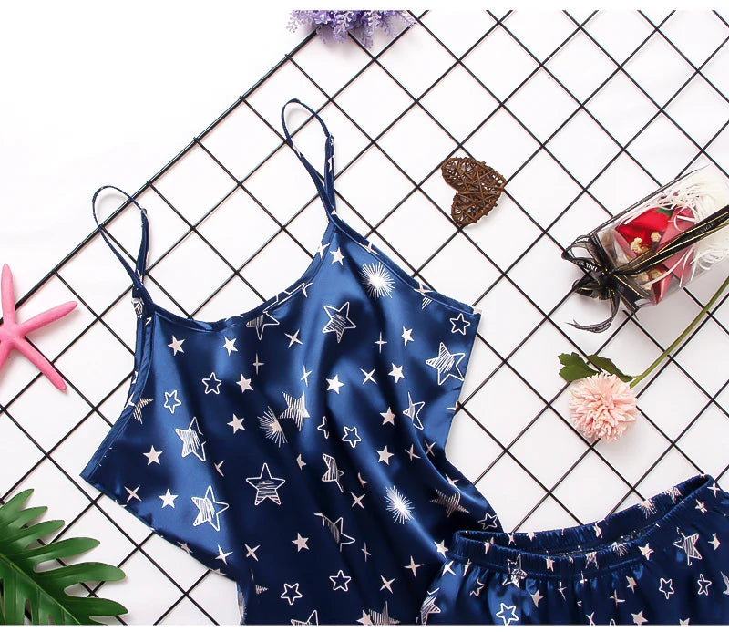 Pijama Satin Mătase Dantela Cami Vest Pantaloni scurți Lenjerie Set pijamale Vară Femei Seturi Pijamale Set două piese Pijama pentru femei