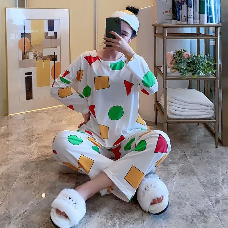 Pijama bărbat Sinchan Bumbac de primăvară Pantaloni cu mâneci lungi Seturi de pijamale japoneze pentru cupluri Lenjerie de dormit pentru bărbați și femei