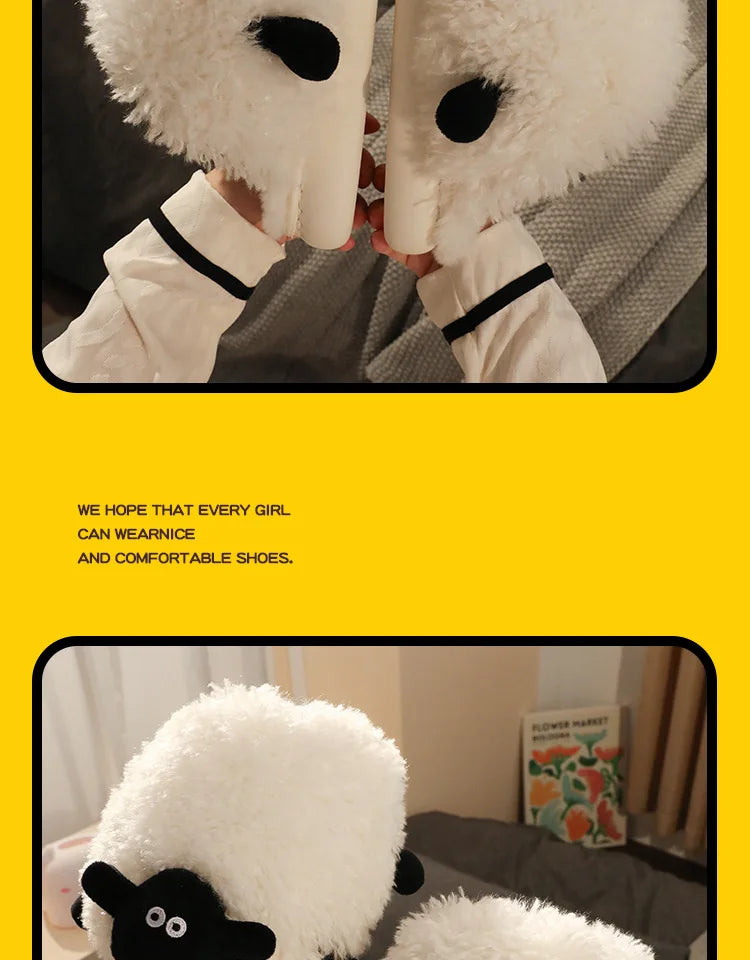 Winter funny beige white sheep slippers girls gift flurry slides women floor design slippers 2023 new arrival