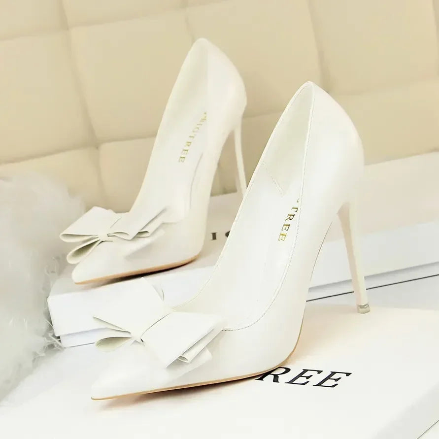 Women Fetish 10.5cm High Heels Blue Pink Pumps Butterfly Knot Leather Stiletto Heels Lady Escarpins Wedding Evening Party Shoes