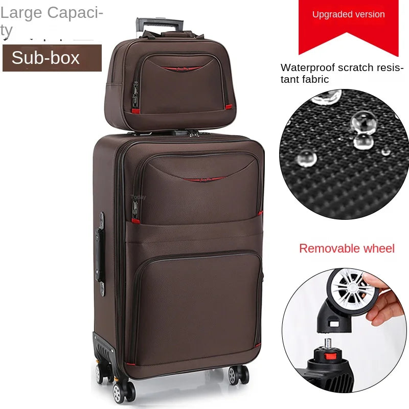 Set de troler de mare capacitate, carucior pentru studenti, rezistent la apa, roata detasabila, stofa Oxford, valiza de cabina cu blocare cu combinatie