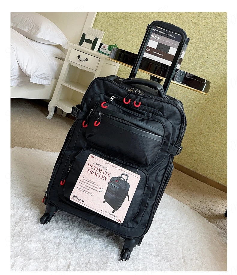 Wheeled Backpack Black Suitcase Oxford Trolley Bag Lightweight Luggage Cabin Male 18" 20" 24" Backpacks Waterproof Travel Bags