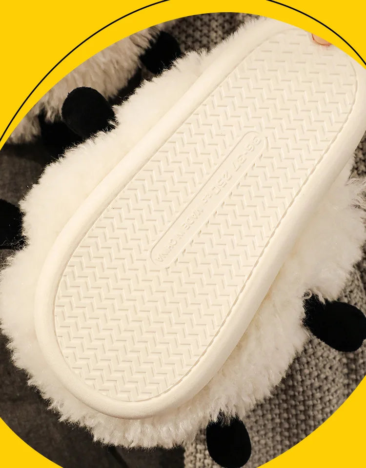 Winter funny beige white sheep slippers girls gift flurry slides women floor design slippers 2023 new arrival