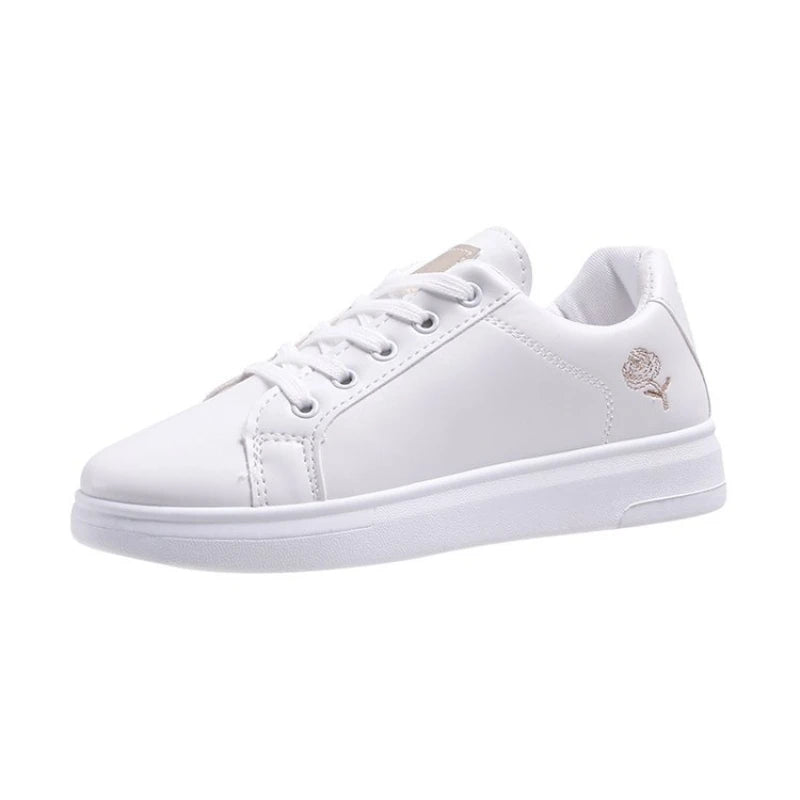 Women Casual Shoes New Spring Fashion Embroidered White Breathable Flower Lace-Up Sneakers 2023