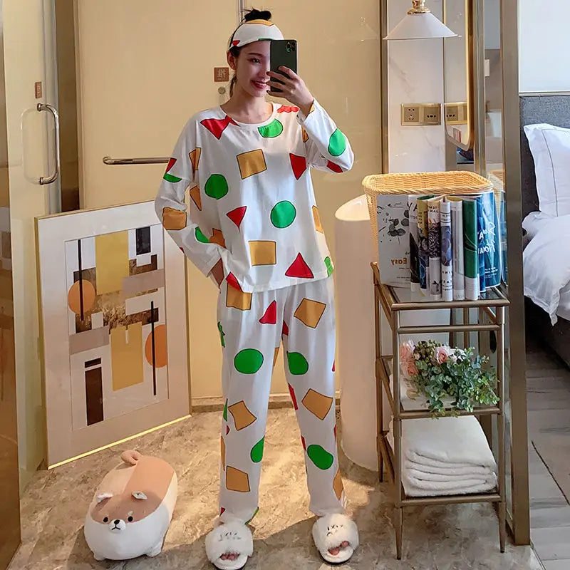 Pijama bărbat Sinchan Bumbac de primăvară Pantaloni cu mâneci lungi Seturi de pijamale japoneze pentru cupluri Lenjerie de dormit pentru bărbați și femei