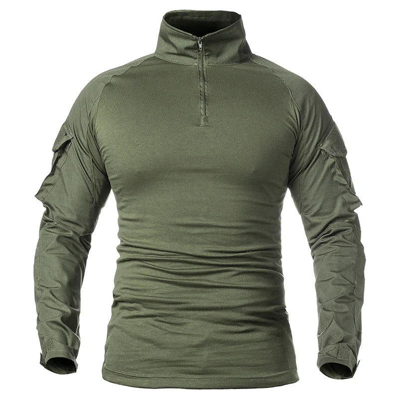 Cămașă de luptă cu mânecă lungă pentru bărbați, cu fermoar 1/4, din bumbac Ripstop, cămăși tactice, albastru marin Camouflage, Airsoft