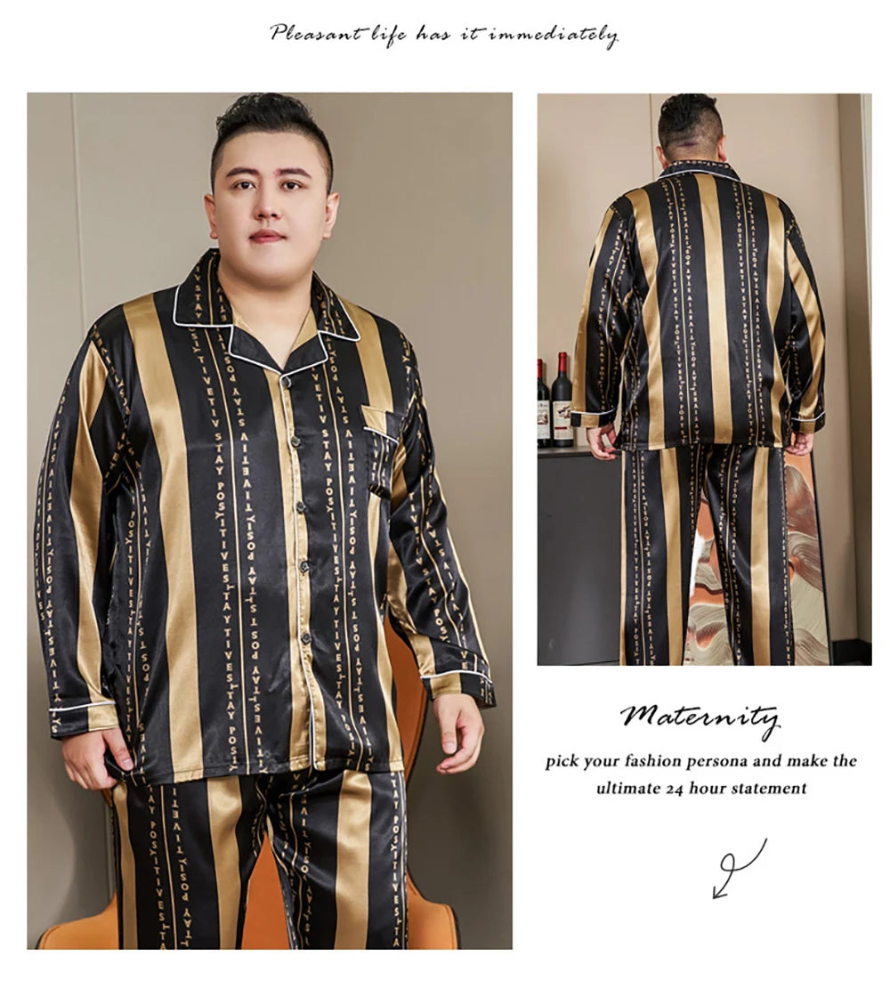 Pijamale mari dimensiuni pentru bărbați 165 kg primăvară vară matase de gheață satin pijama cool pentru bărbați set casual lejer de lux cu imprimeu pijama