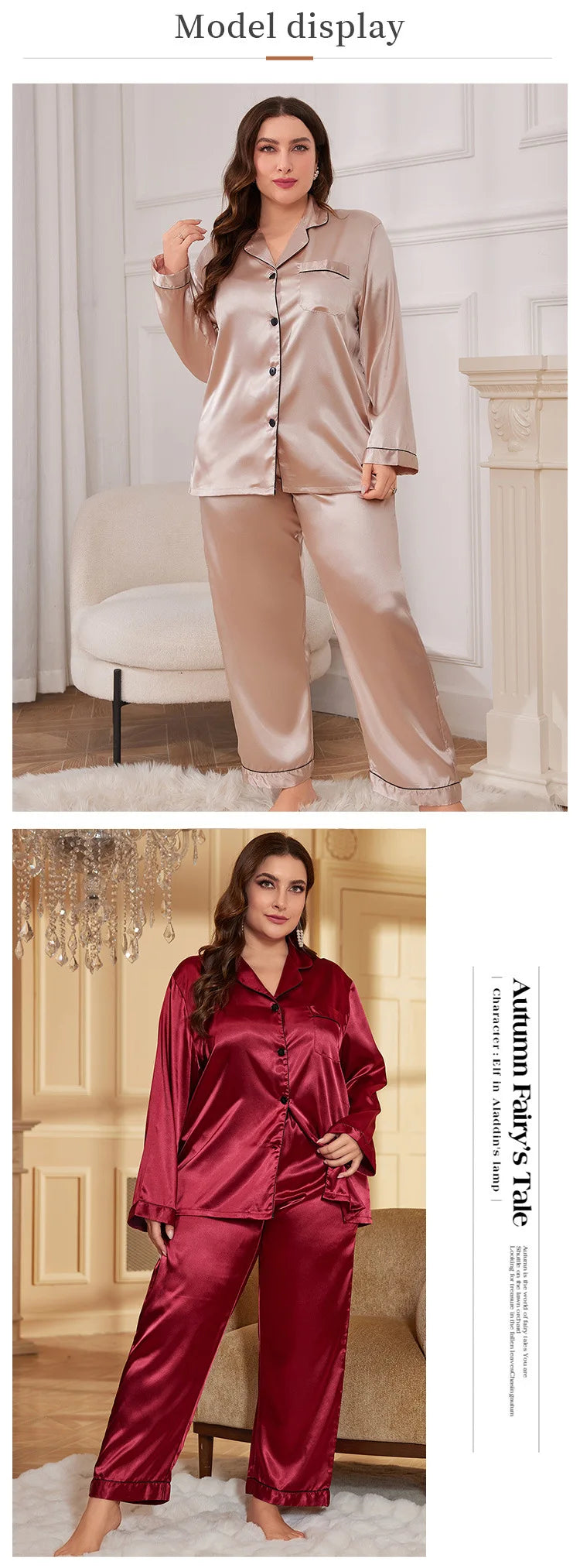 Set pijamale pentru femeie de marime mari, primavara vara, satin de matase, pijama, pantaloni, costum, lejer, 2 buc. cămașă și pantaloni, îmbrăcăminte pentru acasă