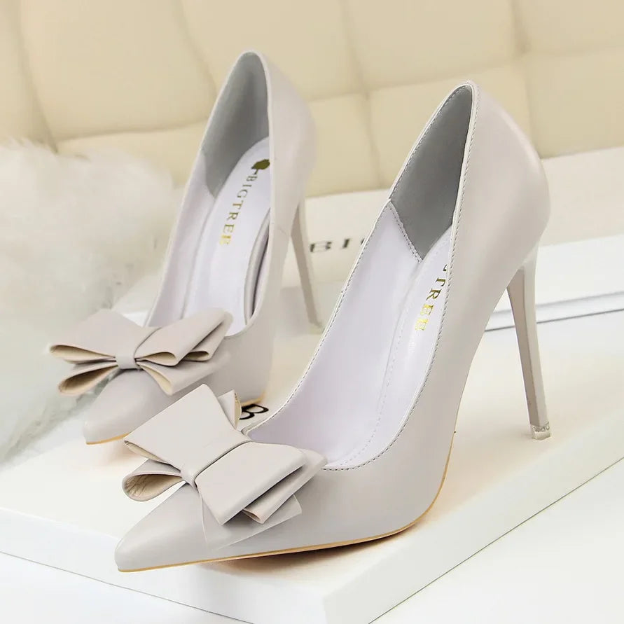 Women Fetish 10.5cm High Heels Blue Pink Pumps Butterfly Knot Leather Stiletto Heels Lady Escarpins Wedding Evening Party Shoes