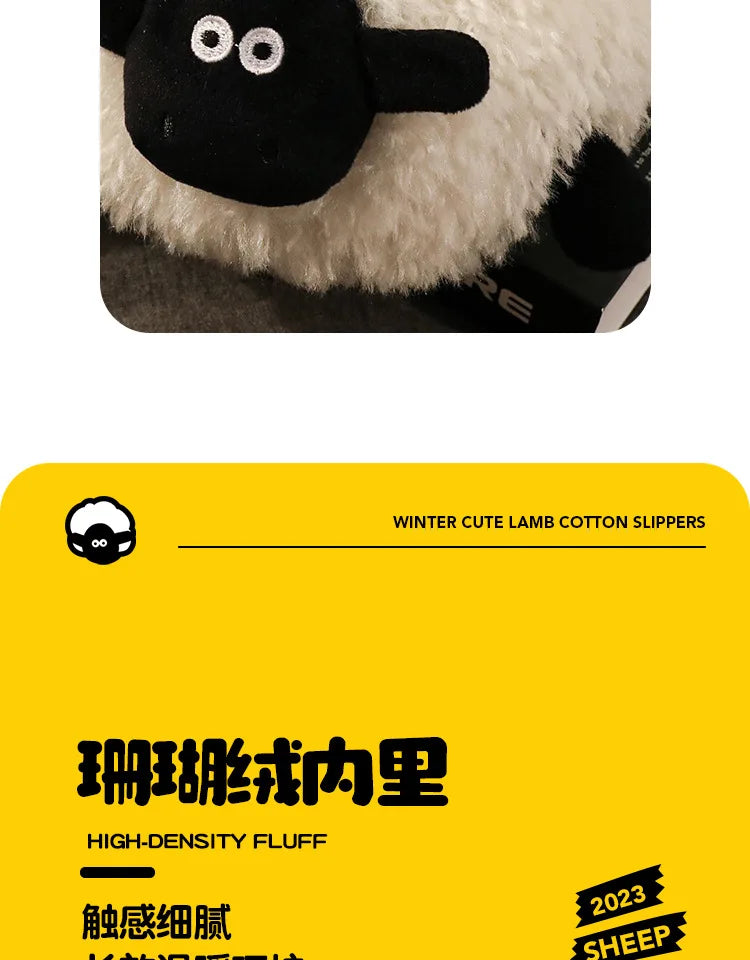 Winter funny beige white sheep slippers girls gift flurry slides women floor design slippers 2023 new arrival