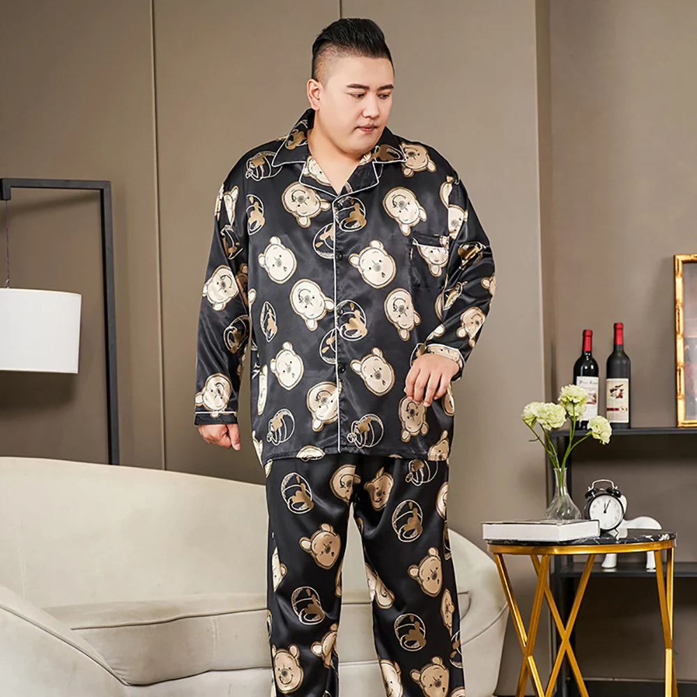 Pijamale mari dimensiuni pentru bărbați 165 kg primăvară vară matase de gheață satin pijama cool pentru bărbați set casual lejer de lux cu imprimeu pijama