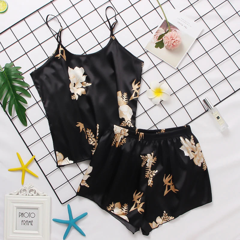 Pijama Satin Mătase Dantela Cami Vest Pantaloni scurți Lenjerie Set pijamale Vară Femei Seturi Pijamale Set două piese Pijama pentru femei